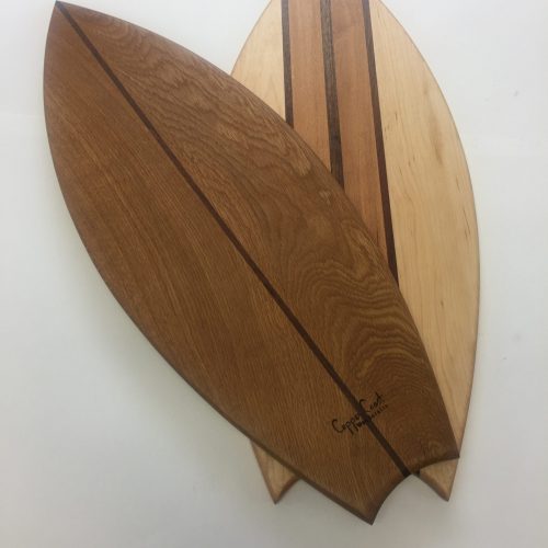 Surfboard shaped serving boards