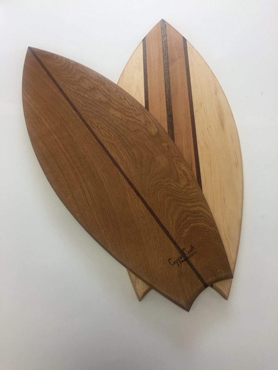 Surfboard shaped serving boards